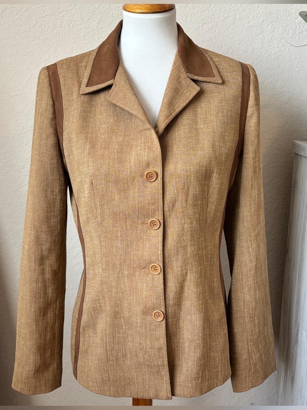 Vertigo Paris Blazer Jacket Women’s Brown Faux Suede Trim Y2K Euro Vintage M